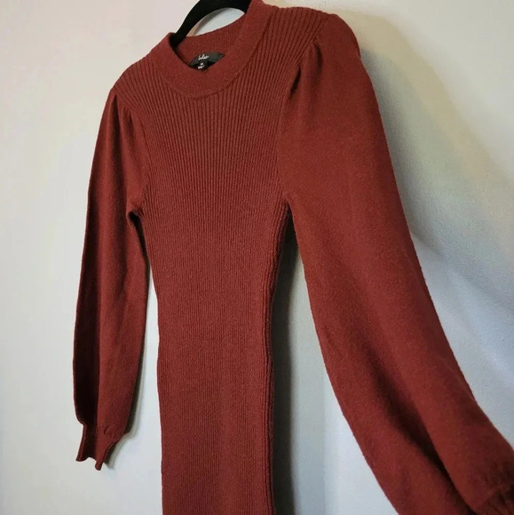 LULU'S ribbed knit puff balloon sleeves mock neck stretchy bodycon Midi Dress XL - Picture 10 of 12